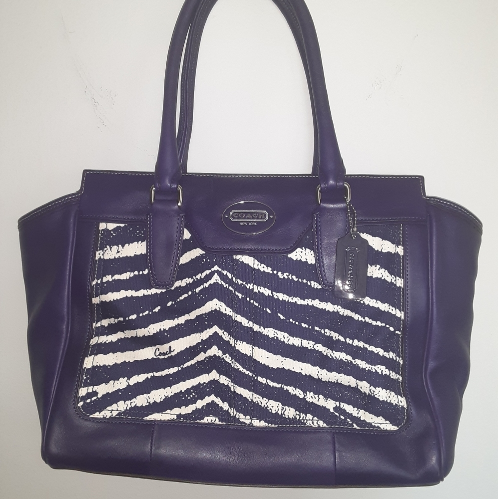 Coach purple zebra print tote